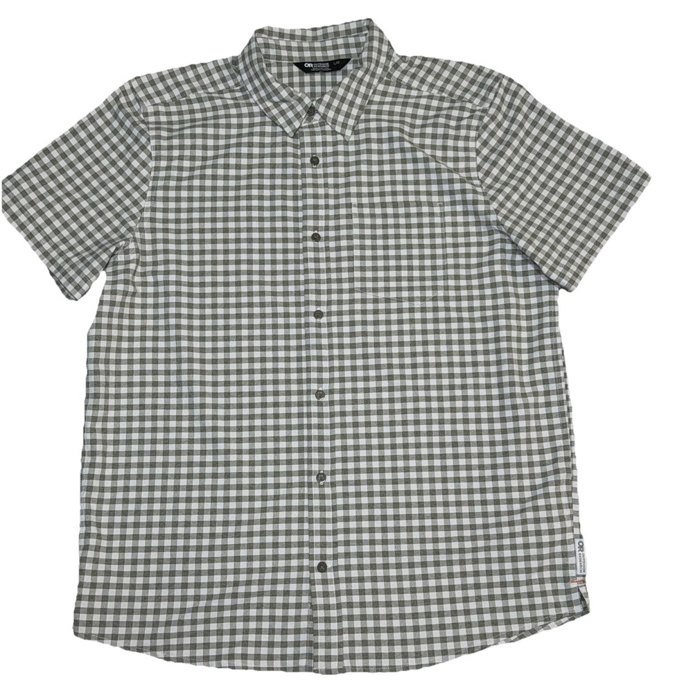 Outdoor Research Shirt Mens L Travel Hiking Outdoor Button Up Olive Gray White